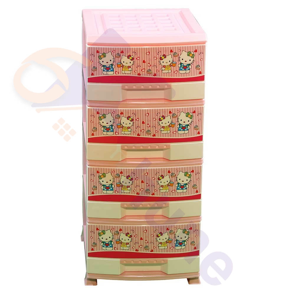 دراور پلاستیکی 4 کشو باریک طرح کودک کیتی هوم کت کد 271
