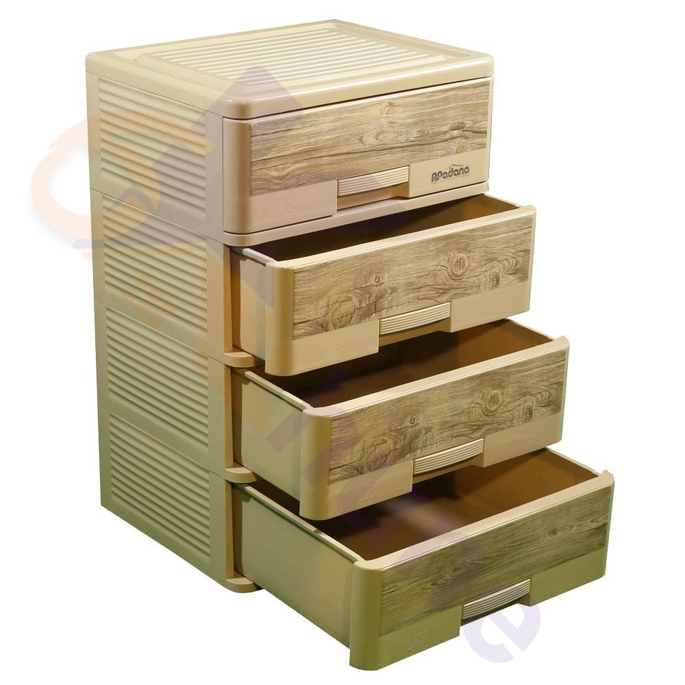 دراور پلاستیکی 4 کشو بزرگ طرح چوب آپادانا کد 243