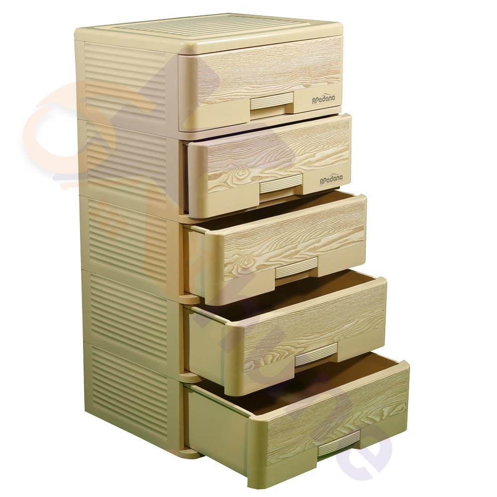 دراور پلاستیکی 5 کشو بزرگ طرح چوب آپادانا کد 241