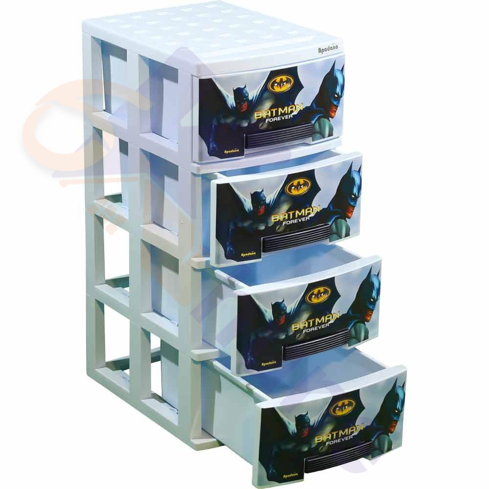 دراور پلاستیکی 4 کشو باریک طرح کودک بتمن آپادانا کد 256