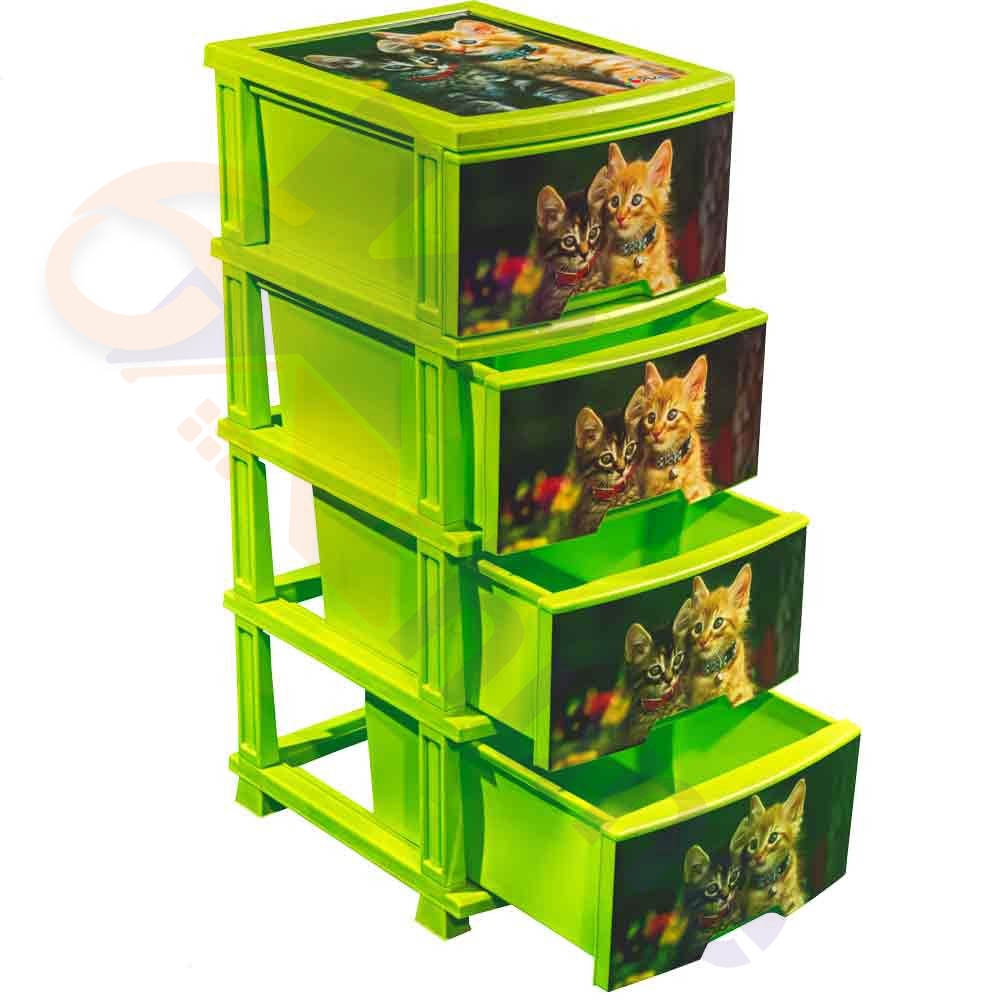 دراور پلاستیکی 4 کشو آذر طرح گربه کد 382