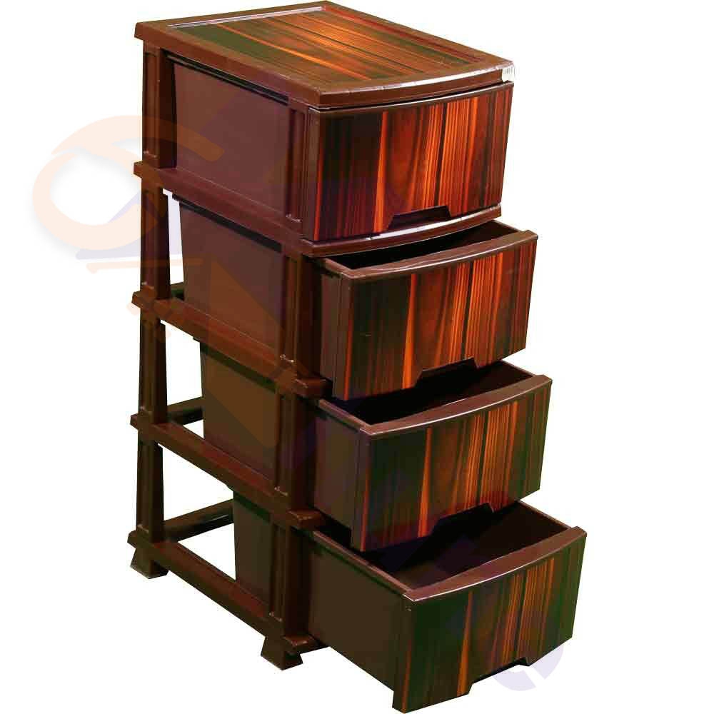 دراور پلاستیکی 4 کشو آذر طرح چوب کد 374