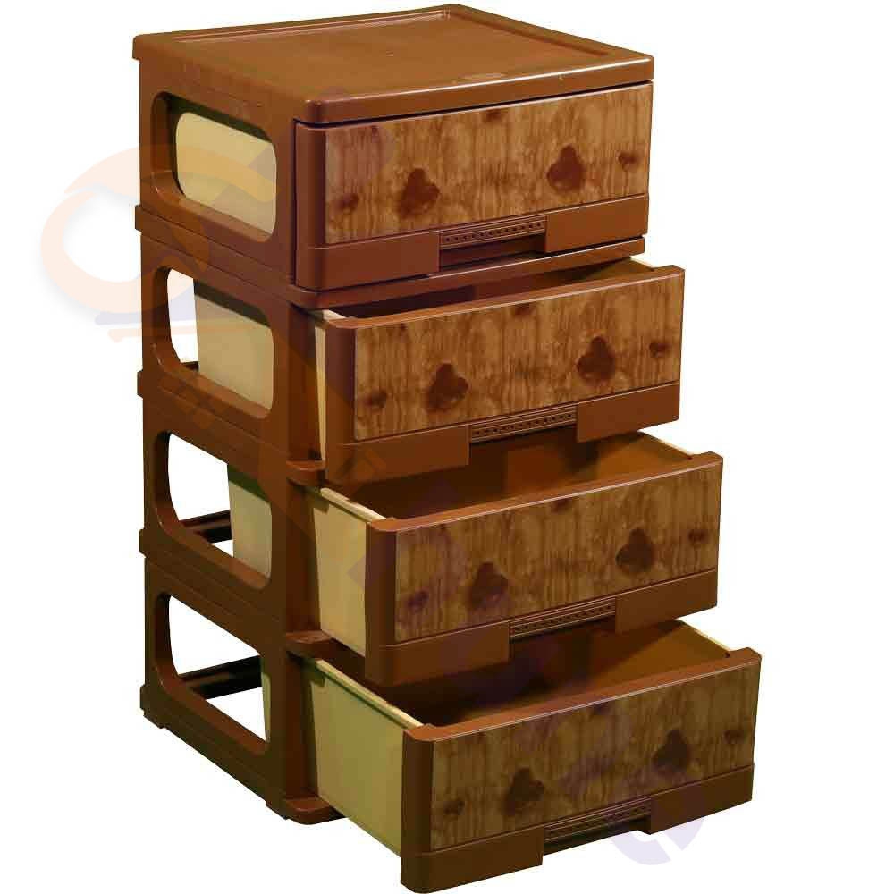 دراور پلاستیکی 4 کشو متوسط طرح چوب هوم کت کد 298