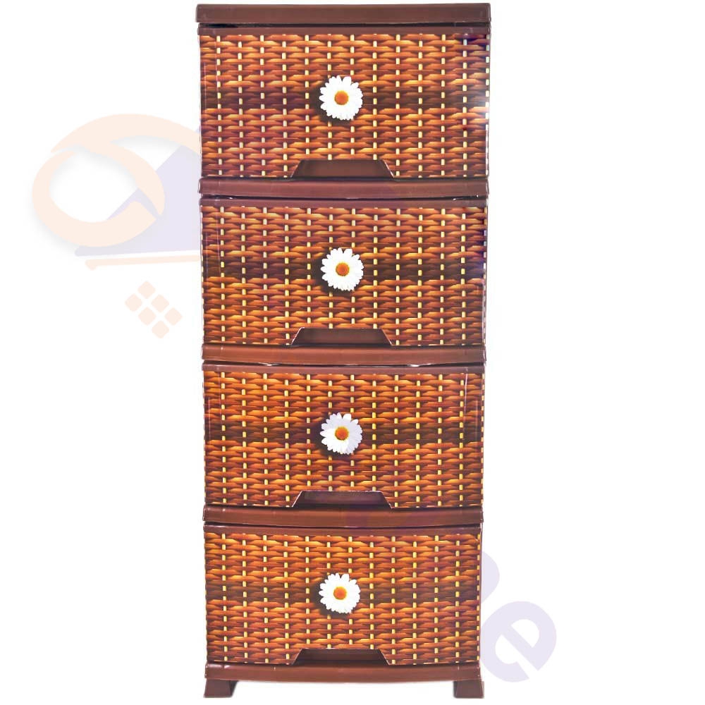 دراور پلاستیکی 4 کشو آذر طرح حصیری گلدار کد 375
