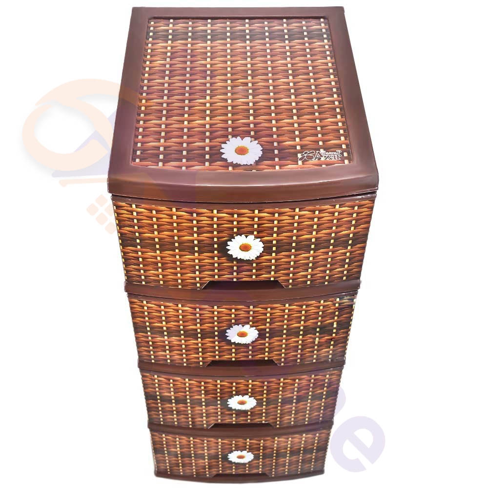 دراور پلاستیکی 4 کشو آذر طرح حصیری گلدار کد 375
