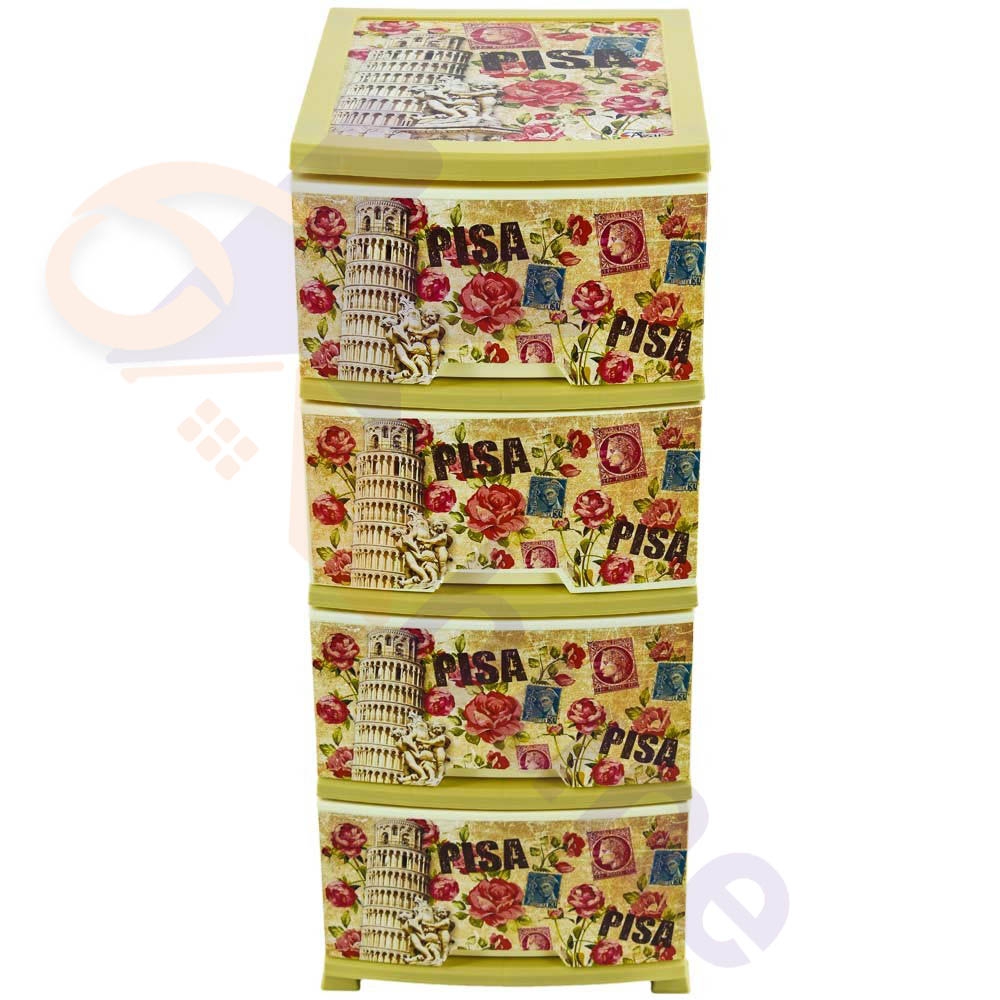 دراور پلاستیکی 4 کشو باریک آذر طرح برج پیزا کد 547