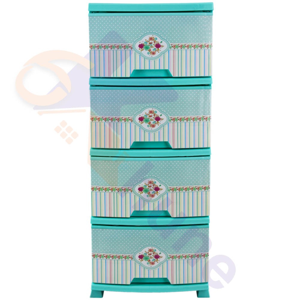 دراور پلاستیکی 4 کشو باریک آذر طرح رز تیفانی کد 554
