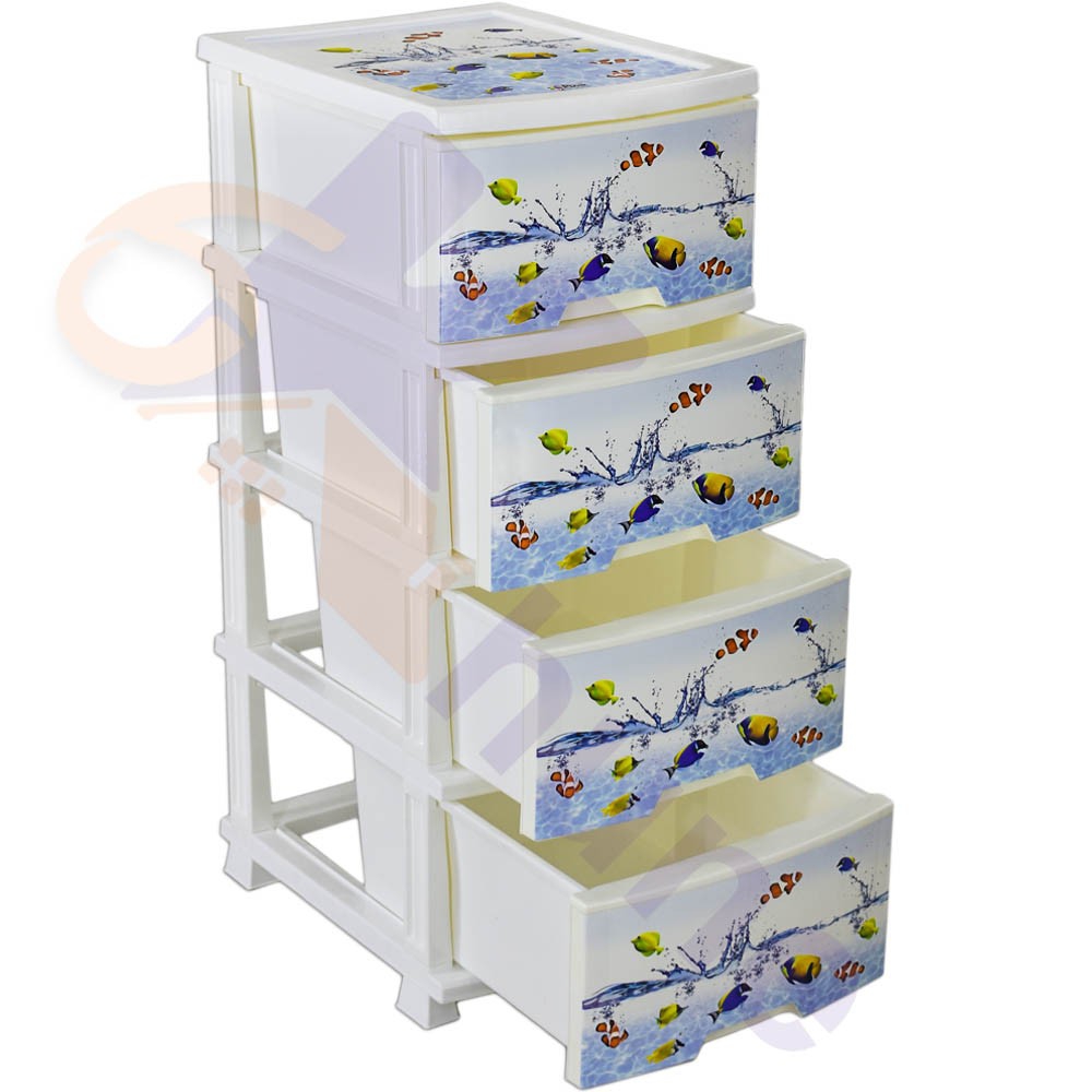 دراور پلاستیکی 4 کشو باریک آذر طرح ماهی کد 558
