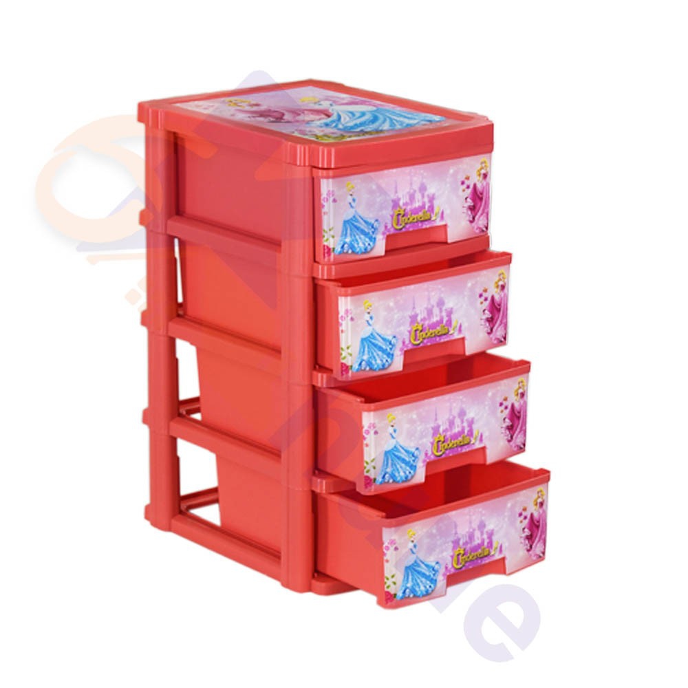 دراور پلاستیکی مینی 4 کشو سایز آ4  طرح سیندرلا کد 563