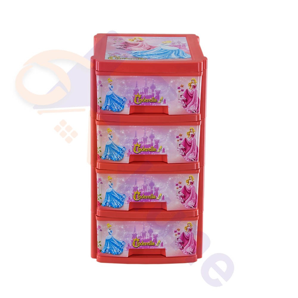 دراور پلاستیکی مینی 4 کشو سایز آ4  طرح سیندرلا کد 563