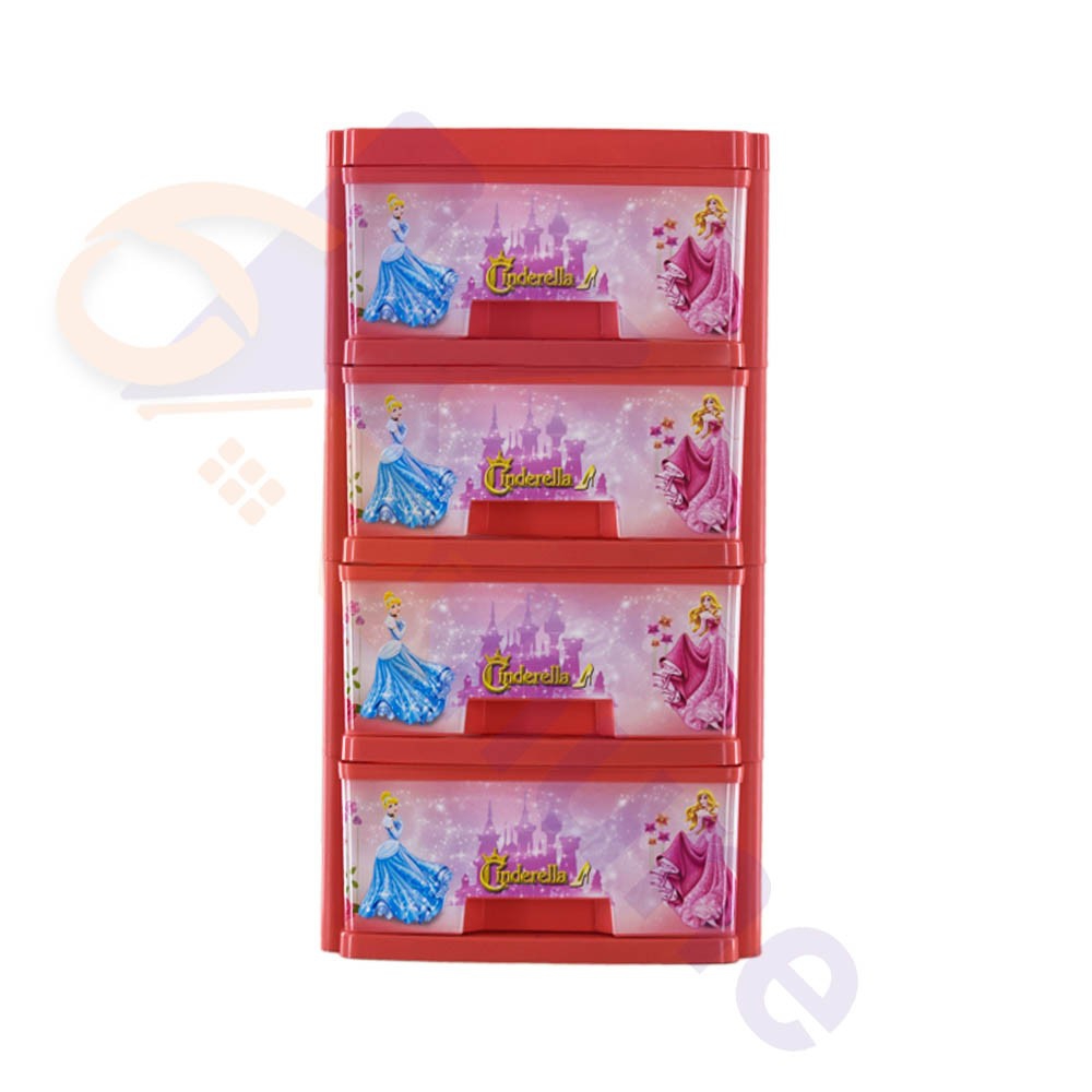 دراور پلاستیکی مینی 4 کشو سایز آ4  طرح سیندرلا کد 563