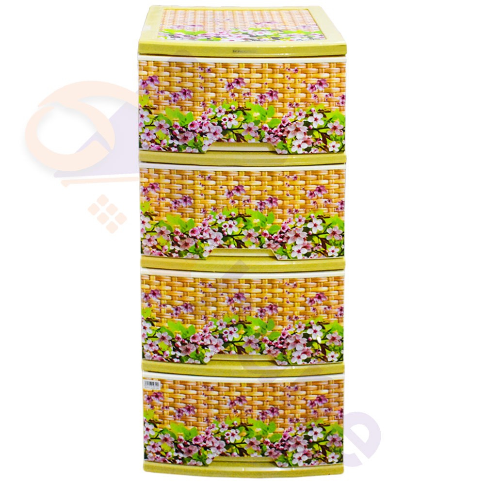 دراور پلاستیکی 4 کشو آذر طرح حصیر و شکوفه کد 991